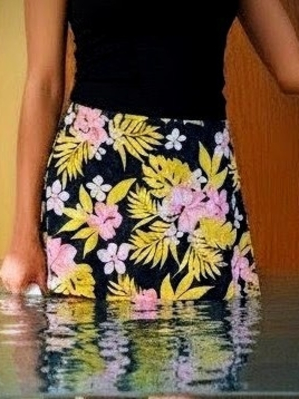Vintage Y2K Catalina Tropical Floral Mix-and-Match Swim Skort Sz L 12/14 Black